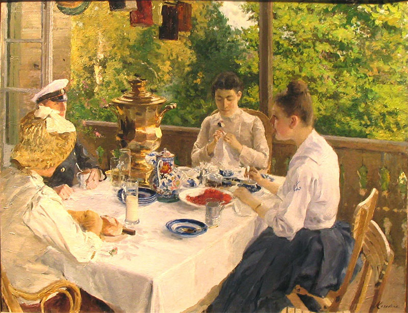 Коровин Константин Алексеевич – За чайным столом, 1888