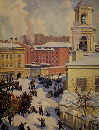 Картина "27 февраля 1917 года" работы художника Бориса Михайловича Кустодиева из собраний Государственной Третьяковской галереи.