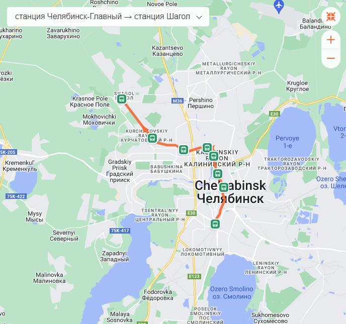 Схема движения городской электрички Челябинск