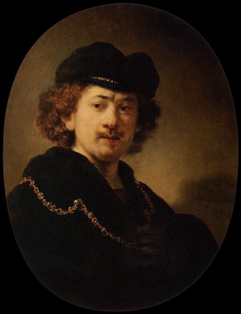Рембрандт «Автопортрет в берете и с золотой цепью» (1633)