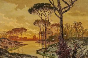 "Вечерний пейзаж" (Evening Landscape). Художник Фердинанд Кнаб (Ferdinand Knab, 1834-1902).