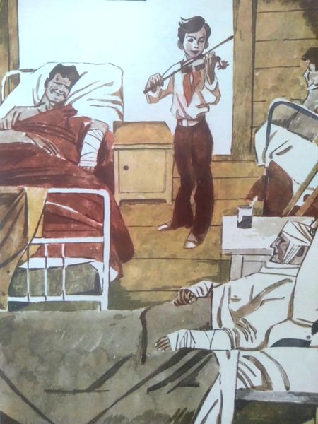 Юный скрипач выступает в госпитале