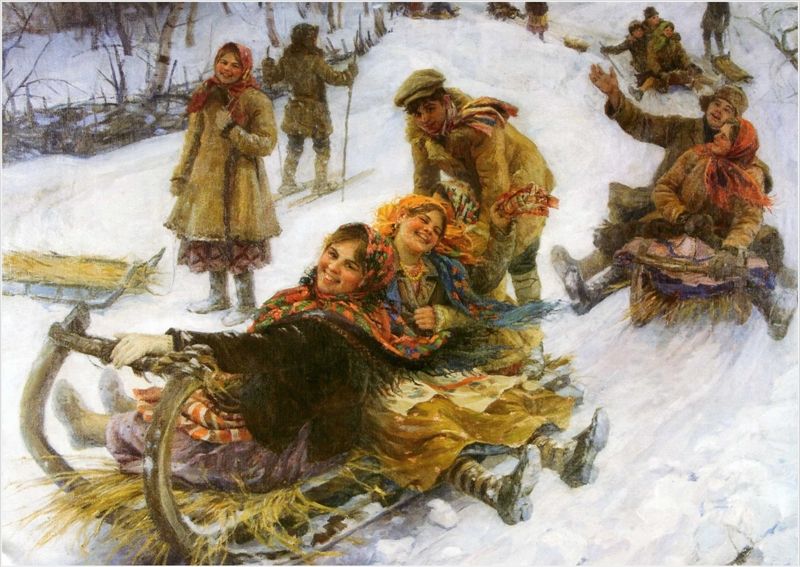Федот Васильевич Сычков. Катание на Масленице. 1914 г.