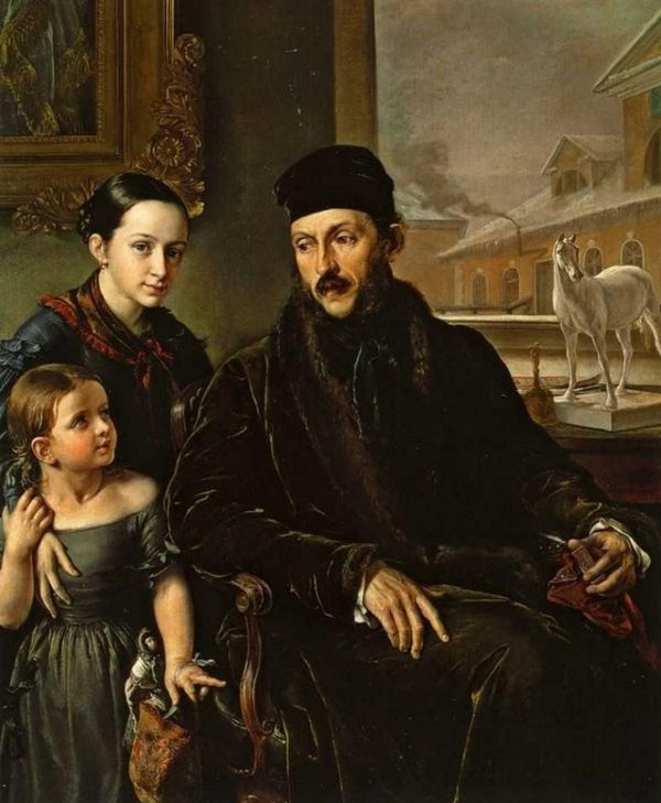 В. А. Тропинин. Портрет Д. П. Воейкова с дочерью и гувернанткой мисс Сорок. 1842 г.