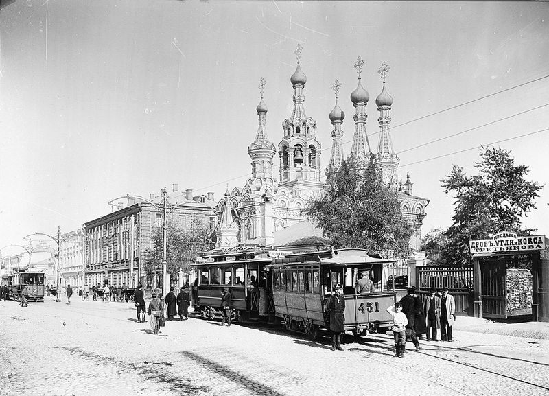 Московский Трамвай у современного метро Чеховская. 1900-й год.