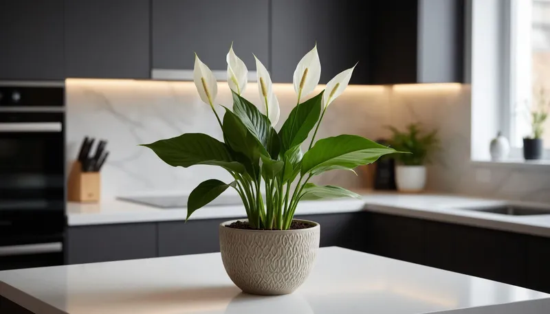 Светлой городской квартиры с зелёным растением-питомцем.